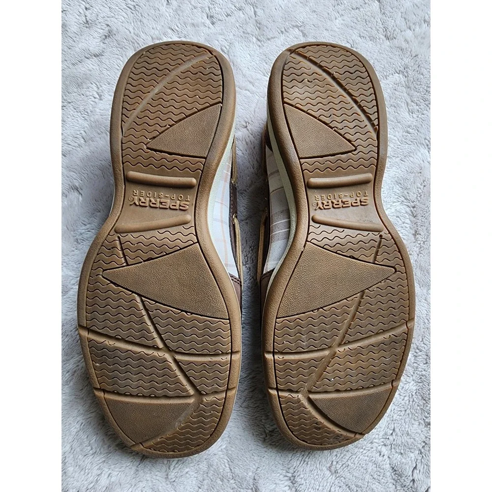 Sperry Angelfish Brown Leather Plaid Boat Shoes Womens 7 STS90332